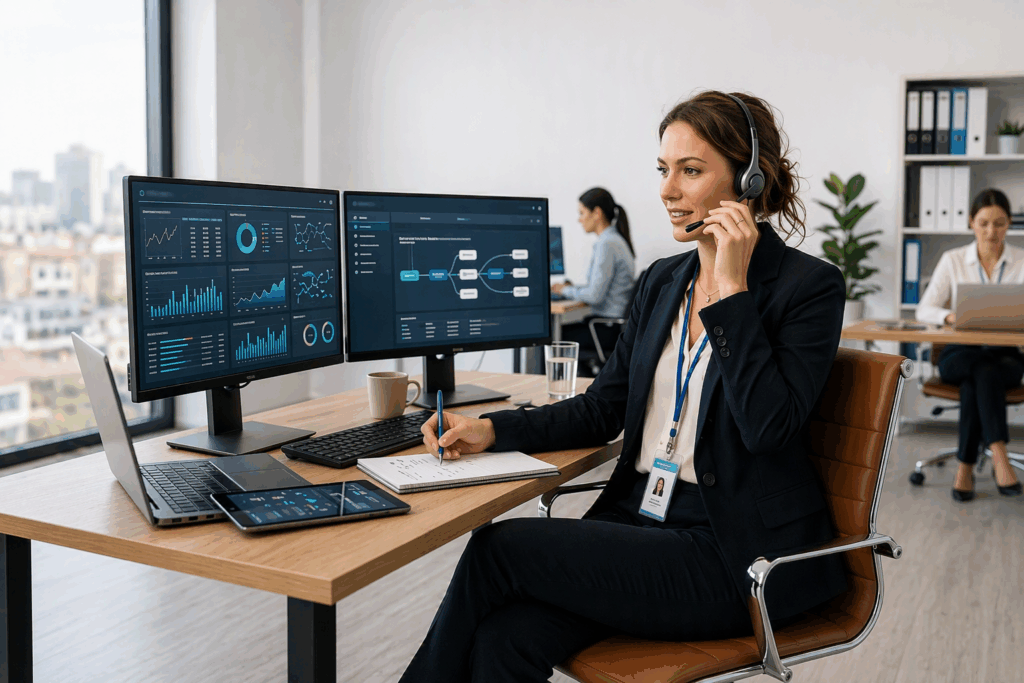 Medical Information professional managing scientific inquiries and data analysis in a pharmaceutical office environment.