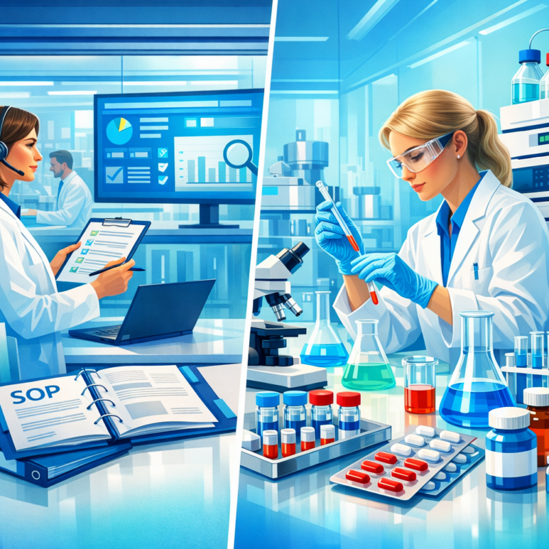 Confronto tra quality assurance e quality control nel settore farmaceutico: gestione dei processi e controllo qualità in laboratorio.