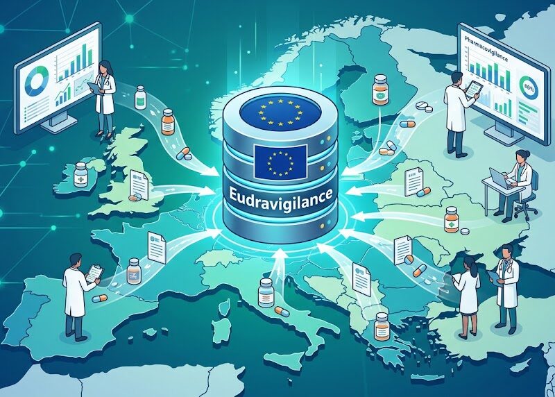 Illustrazione del database EudraVigilance che raccoglie e centralizza segnalazioni di sospette reazioni avverse provenienti da diversi Paesi europei.